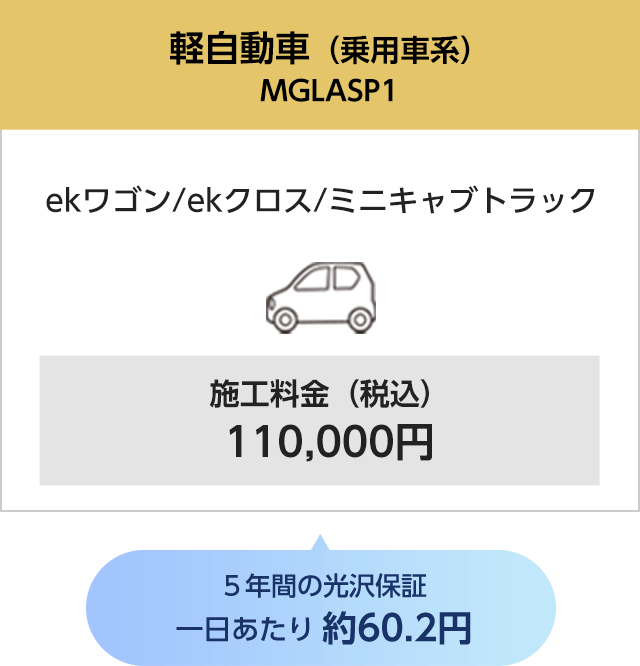 軽自動車（乗用車系）ekワゴン/ekクロス/ミニキャブトラック 施工料金（税込）110,000円